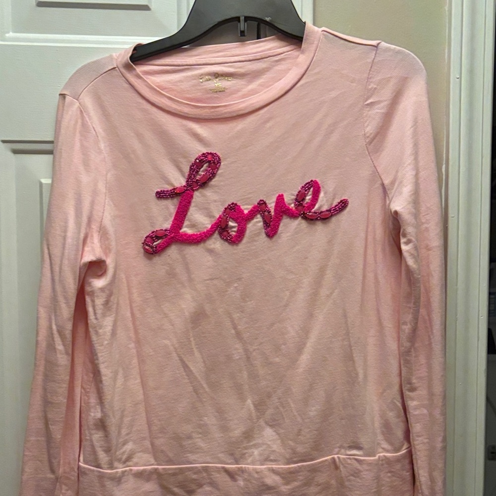 Lilly Pulitzer Pink Long Sleeve Sweater with 'Love' Design